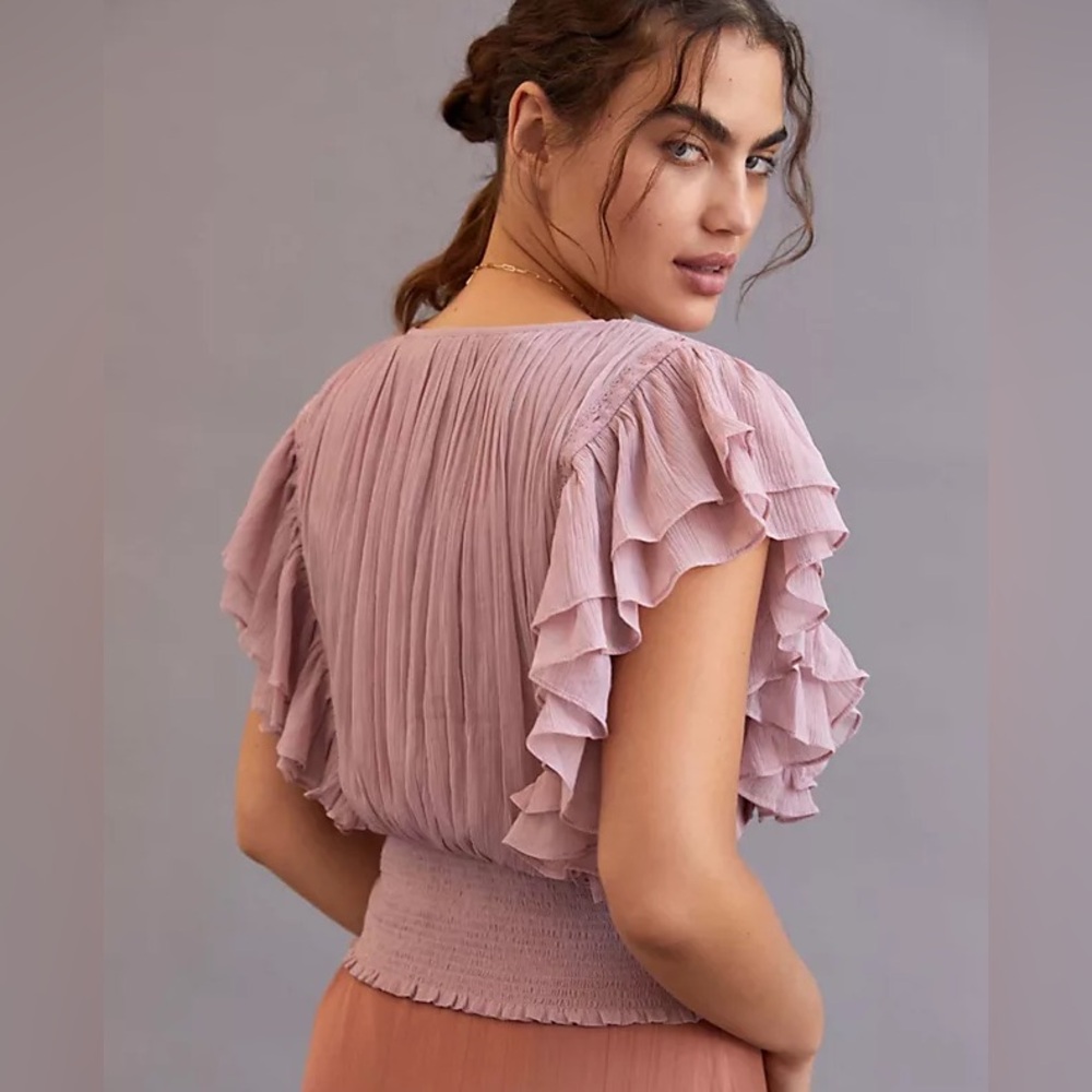 Anthropologie Smocked Ruffle Blouse